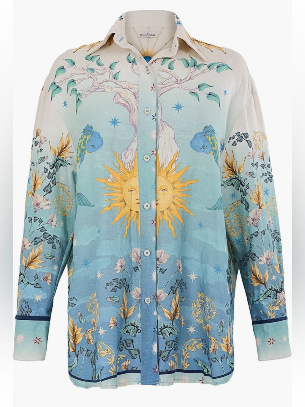Agua Bendita Printed Silk-Feel Button Shirt with Nautical Heart Motif - Picture 2 of 7